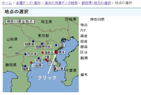 地点の選択画面