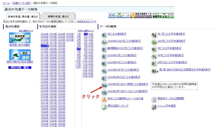 気象庁 過去の気象データ検索の画面